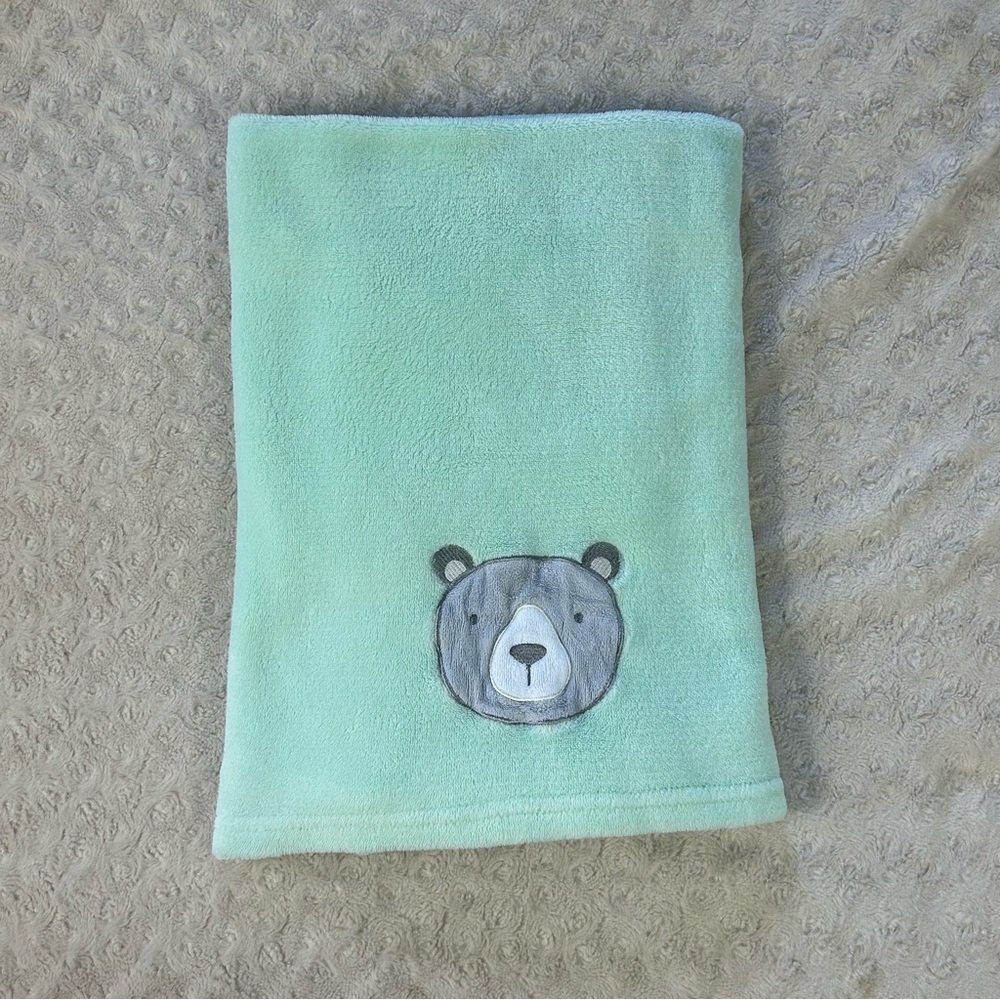 Baby Gear Light Green Gray Teddy Bear Face Baby Blanket Security Lovey